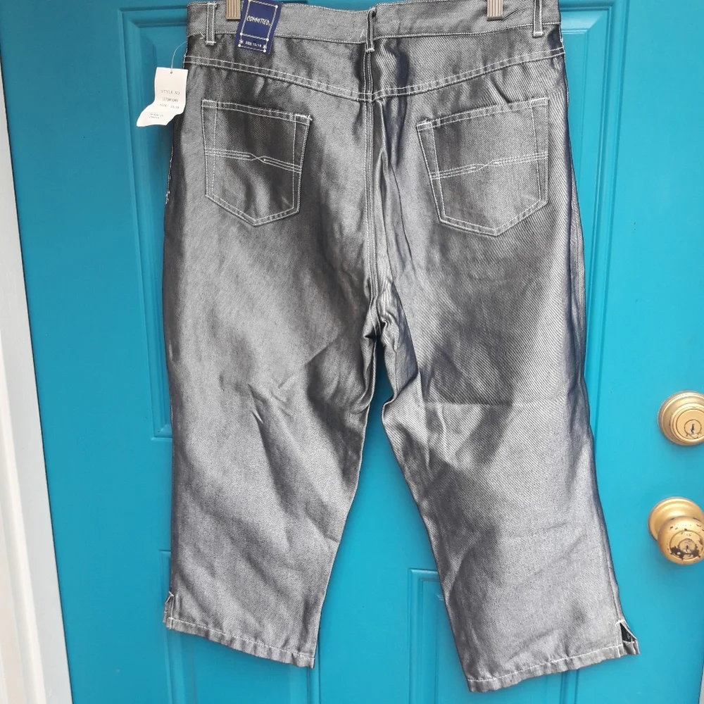 NEW Sterling Silver Jeans Metallic Denim Metal Disco Cropped Pant 12 - Picture 9 of 14